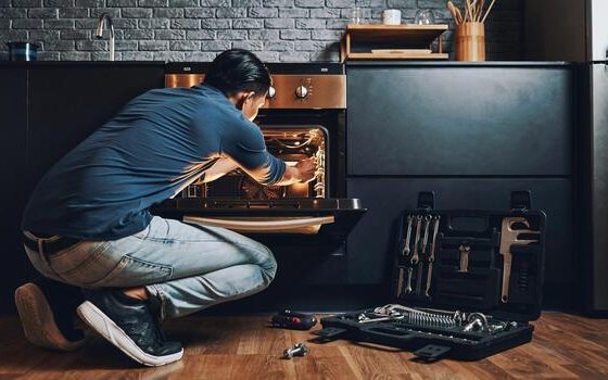 Built-in oven being installed