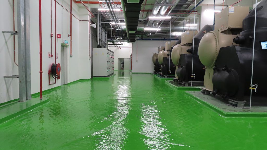 Wet floor in a commercial chiller plant room