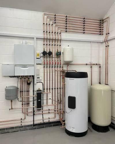 Vaillant system boiler with an unvented cylinder in a plant room