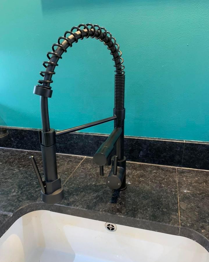 Black pull-down kitchen mixer