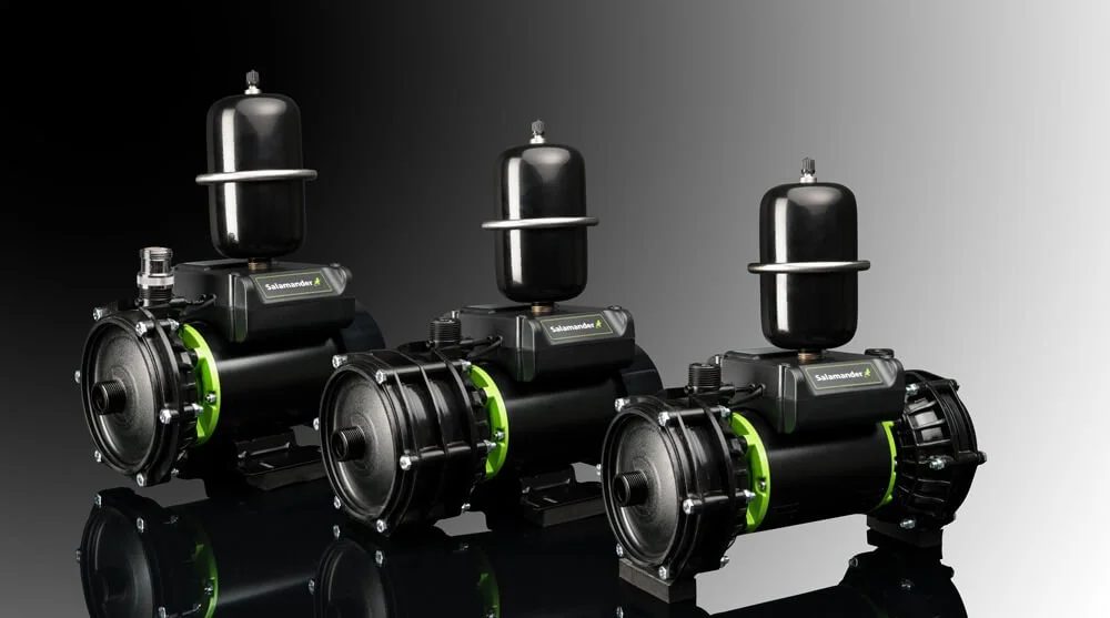 Three Salamander shower pumps