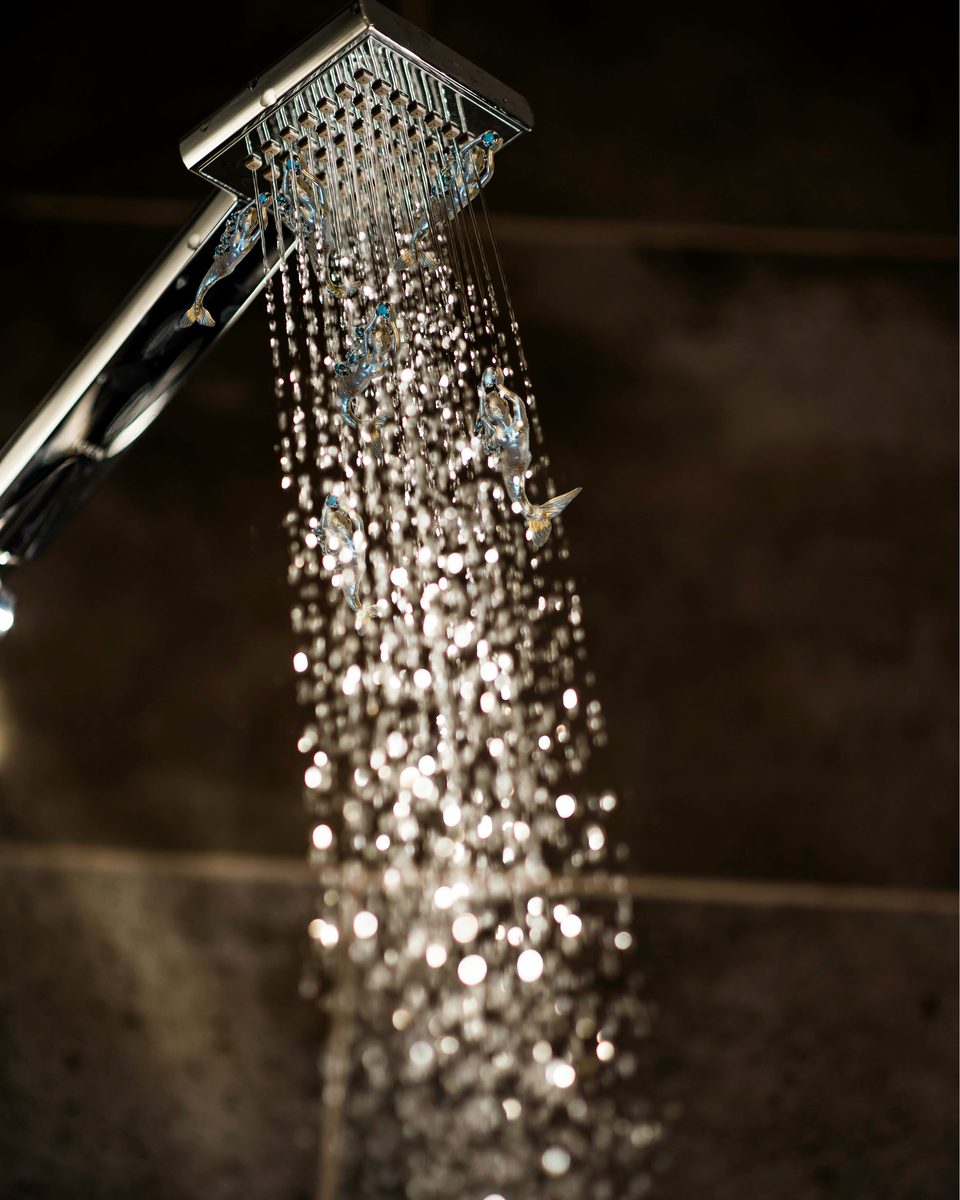 Water falling from a square shower head