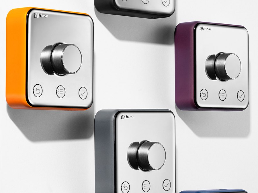 Hive thermostats in the range of frame colours